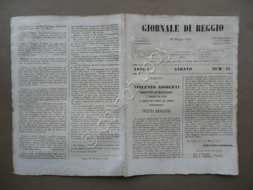 Giornale di Reggio 20 Maggio 1848 N.47 Gioberti ai Reggiani …