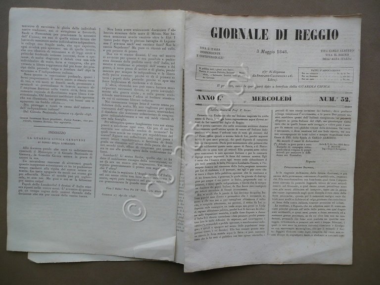 Giornale di Reggio 3 Maggio 1848 N.32 Radetzky Milano Pastrengo Risorgimento