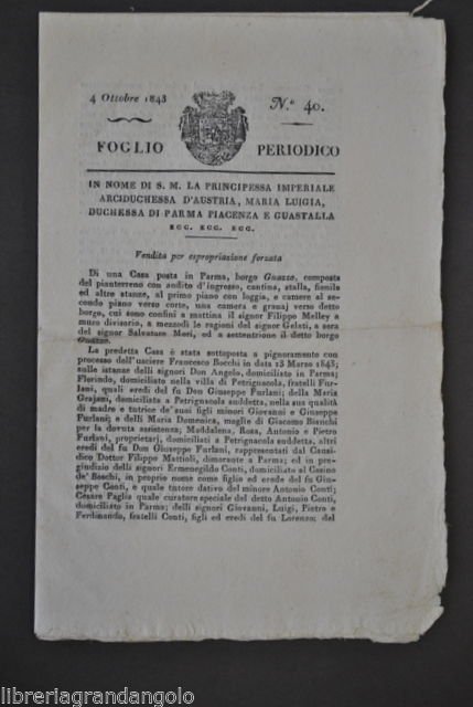 Giornale Foglio Periodico Parma Maria Luigia Vendite Aste Borgo Guazzo …