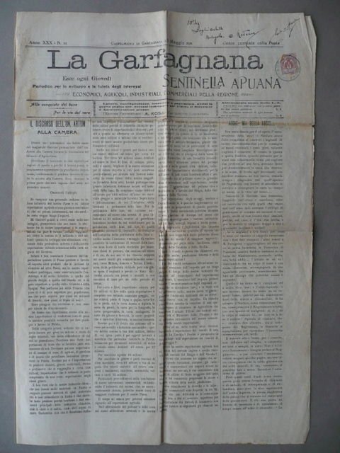 Giornale Garfagnana Sentinella Apuana Settimanale Gallicano Fivizzano 1911
