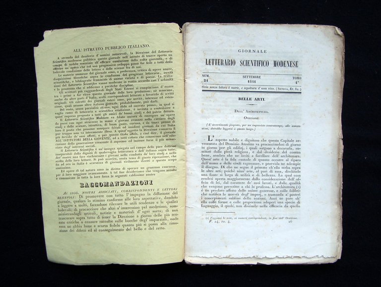 Giornale Letterario Scientifico Modenese N 24 Settembre 1841 Michele Goldoni