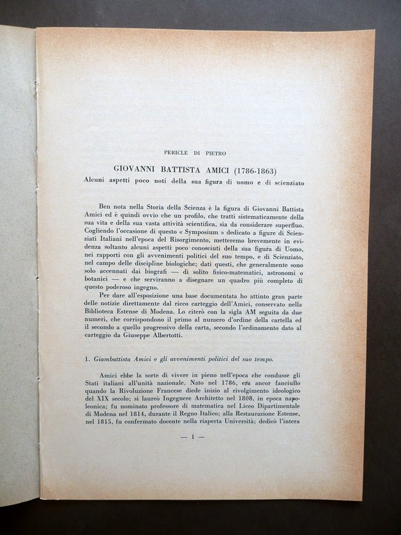 Giovanni Battista Amici Aspetti Poco Noti Pericle di Pietro Torino …