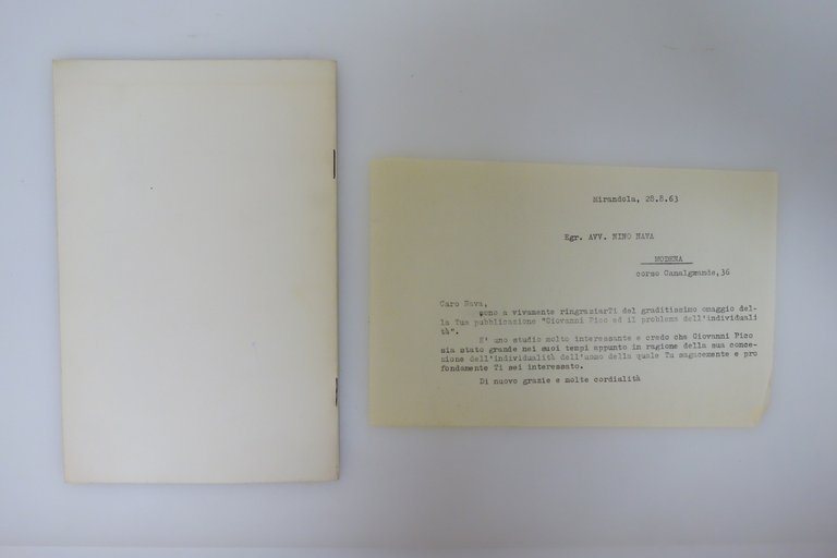 GIOVANNI PICO E IL PROBLEMA DELL'INDIVIDUALITA' AUTOGRAFO NAVA MIRANDOLA 1963 | Immagine Gallery 2