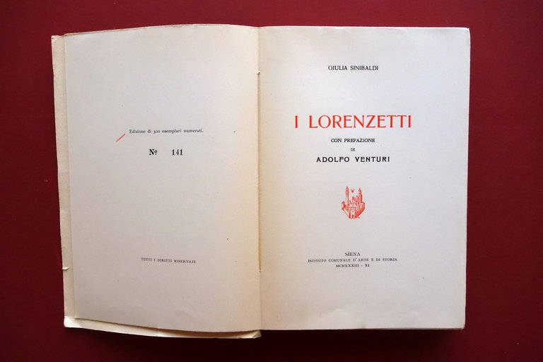 Giulia Sinibaldi i Lorenzetti Prefazione di A. Venturi Siena 1933