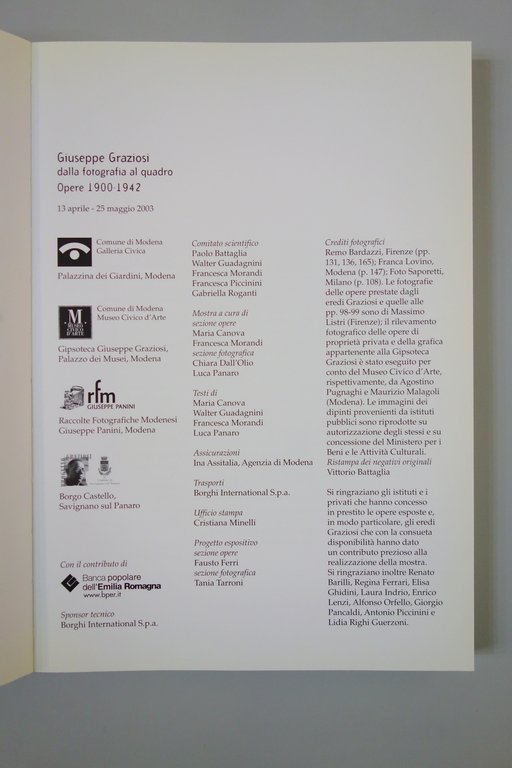 GIUSEPPE GRAZIOSI DALLA FOTOGRAFIA AL QUADRO OPERE 1900-42 MODENA 2003 …