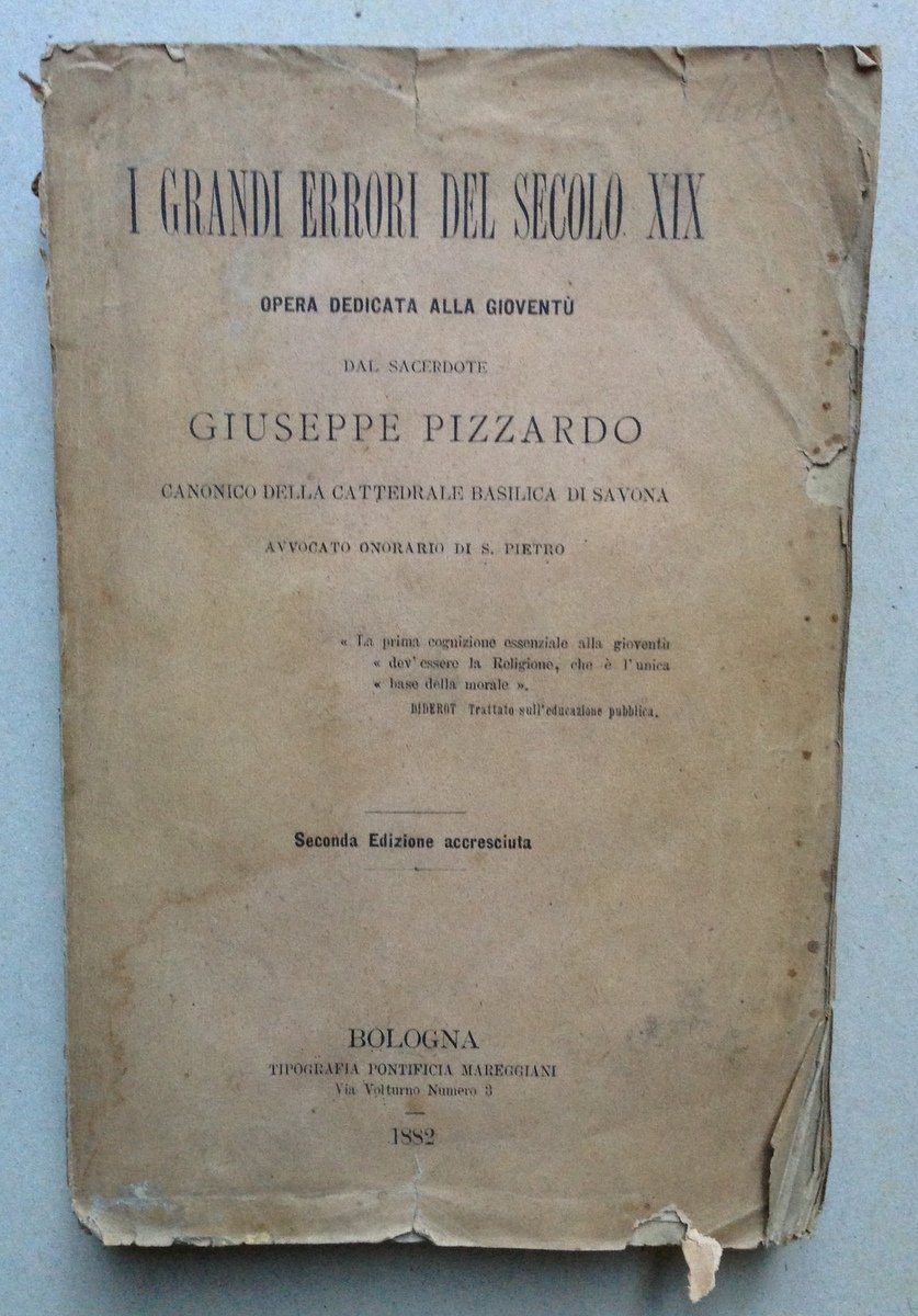 Giuseppe Pizzardo I Grandi Errori del Secolo XIX Opera Dedicata …