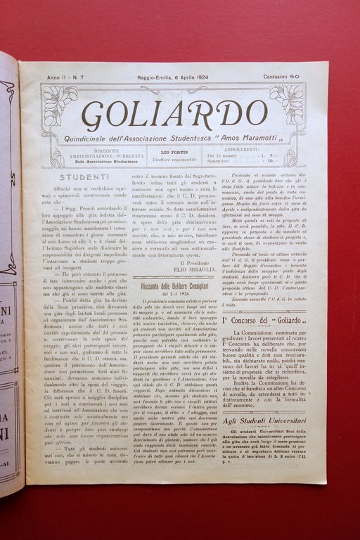 Goliardo Ass. Studentesca Amos Maramotti Reggio Emilia Piazza Divertimenti 1924