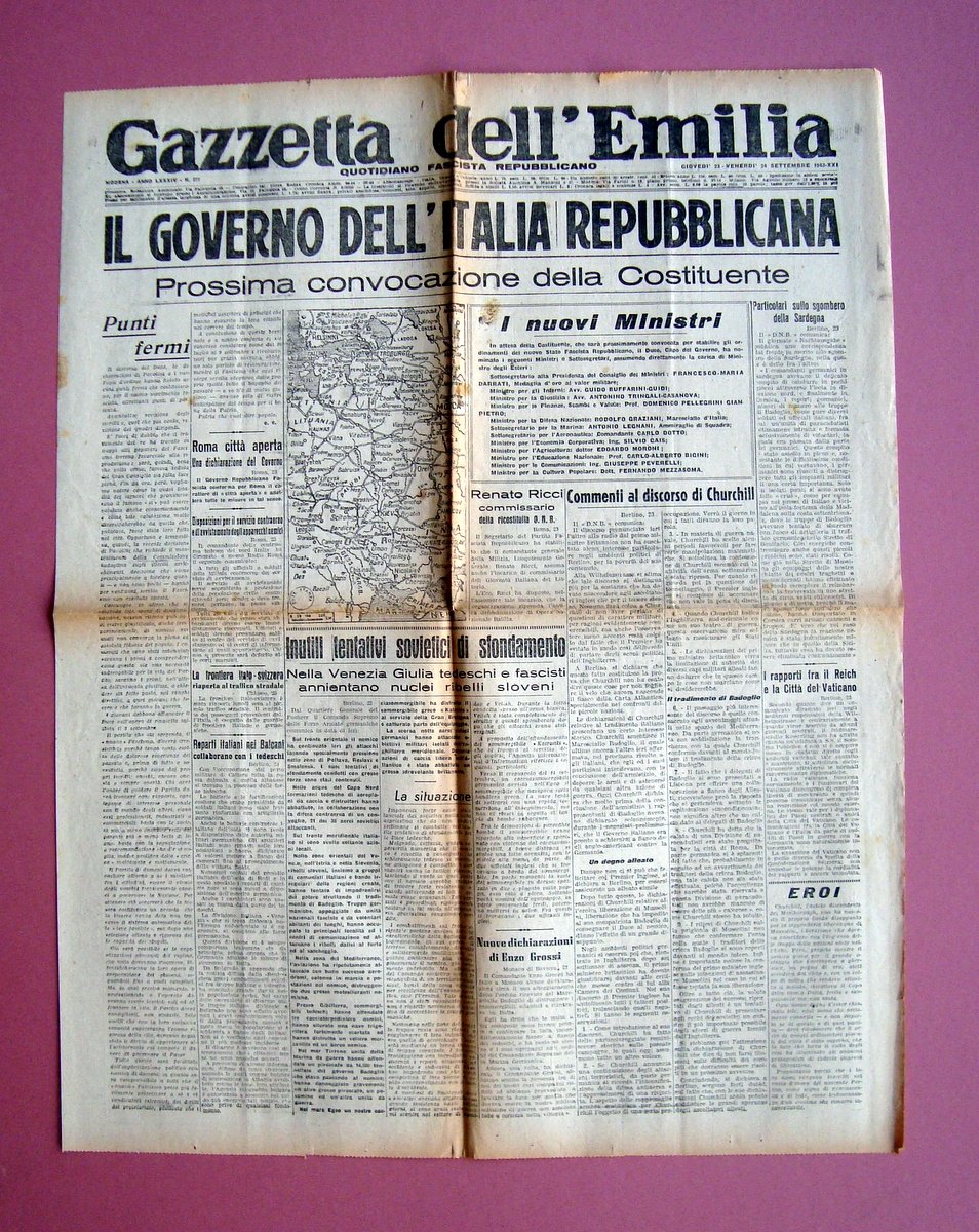 Governo Italia Repubblicana 24/9/1943 Gazzetta dell'Emilia