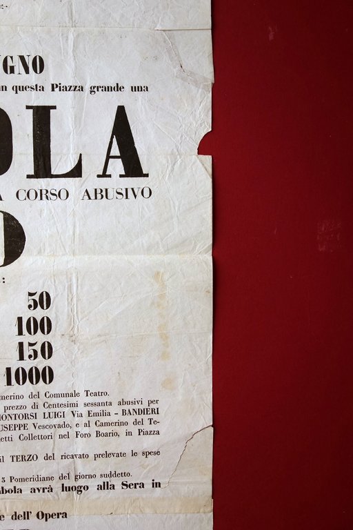 Grande Avviso Citt‡ di Modena Tombola Piazza Grande Lire Italiane … | Immagine Gallery 2