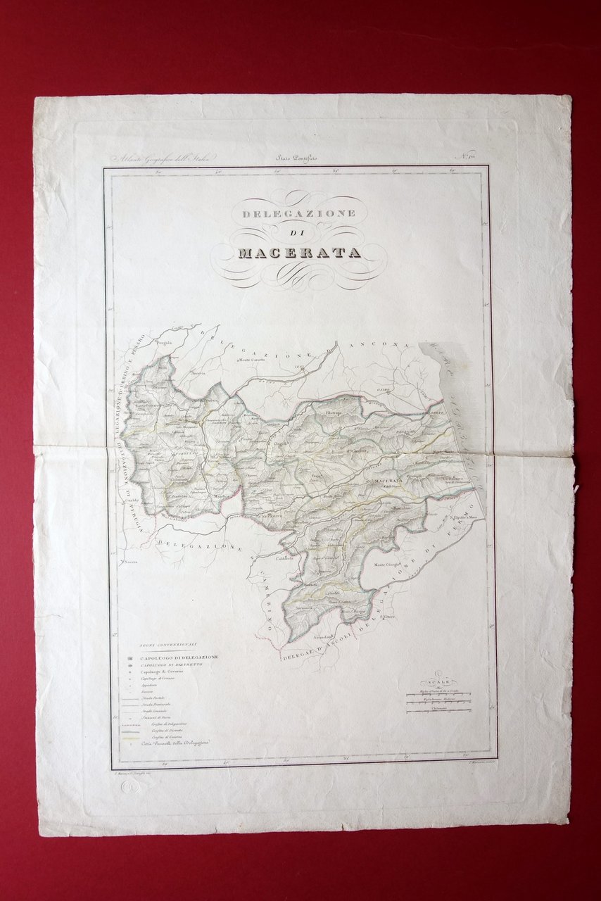 Grande Carta Delegazione di Macerata Stato Pontificio Maina Stanghi Manzoni …
