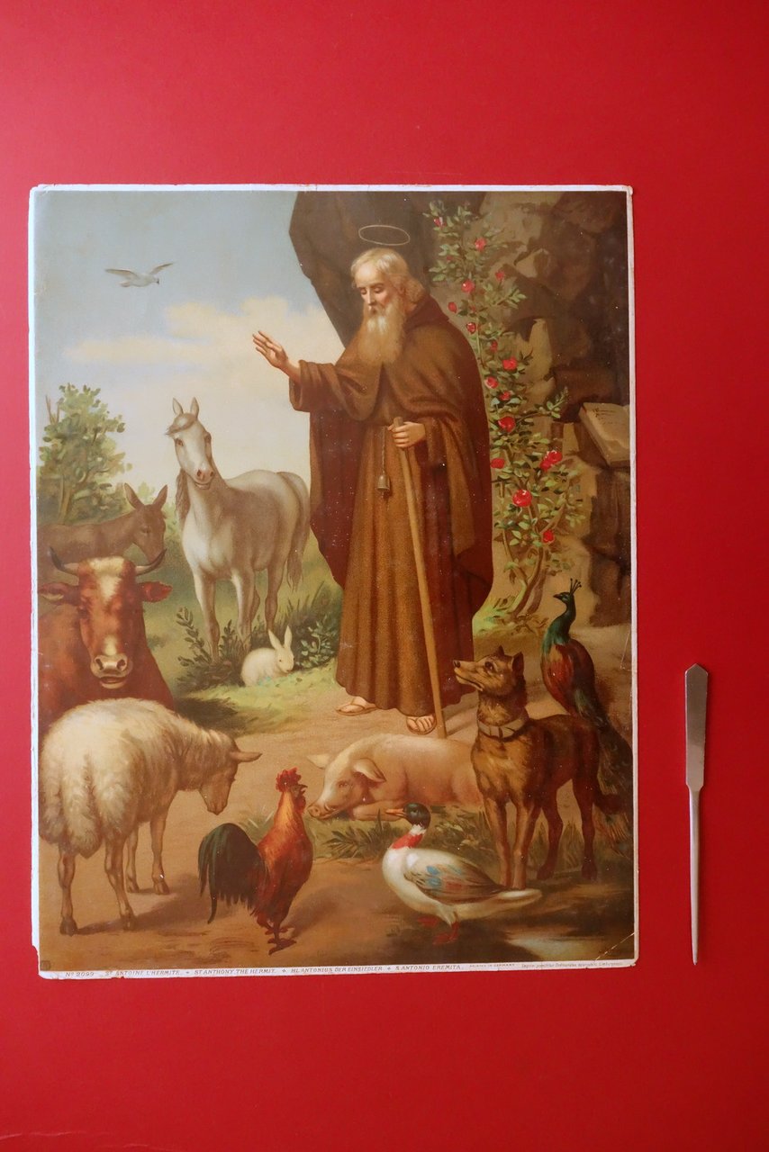 Grande Cromolitografia S. Antonio l'Eremita Protettore degli Animali Primo '900 | Immagine principale