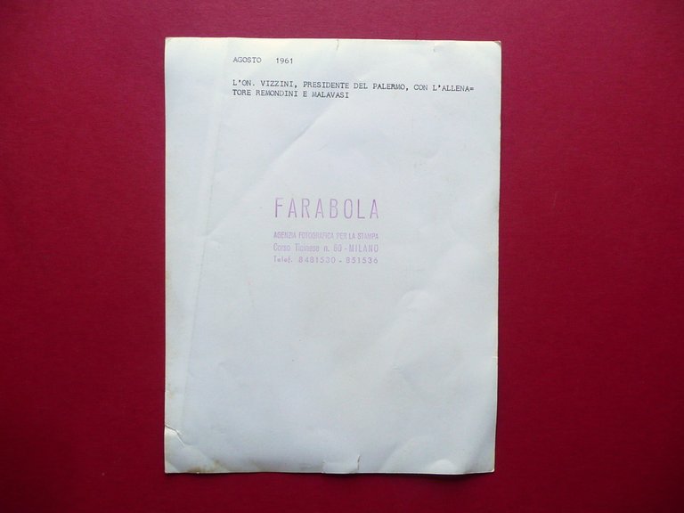 Grande Fotografia Vizzini Presidente Palermo Remondini Malavasi Farabola 1961