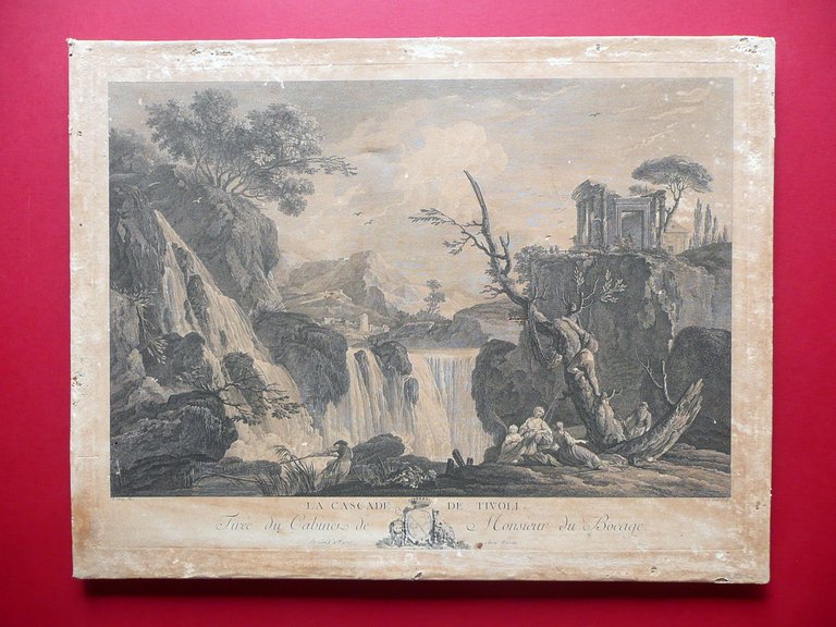 Grande Incisione La Cascade de Tivoli Le Veau Du Bocage Basan Paris 1760