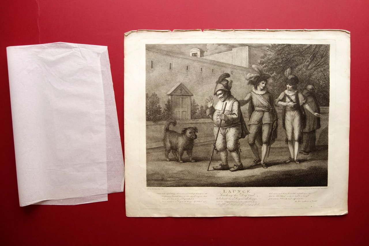 Grande Incisione Shakespeare Launce Searching his Dog Crab Bunbury Macklin …