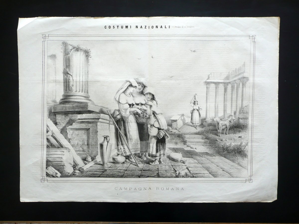 Grande Litografia Costumi Campagna Romana Pagina Centrale Lo Spirito Folletto