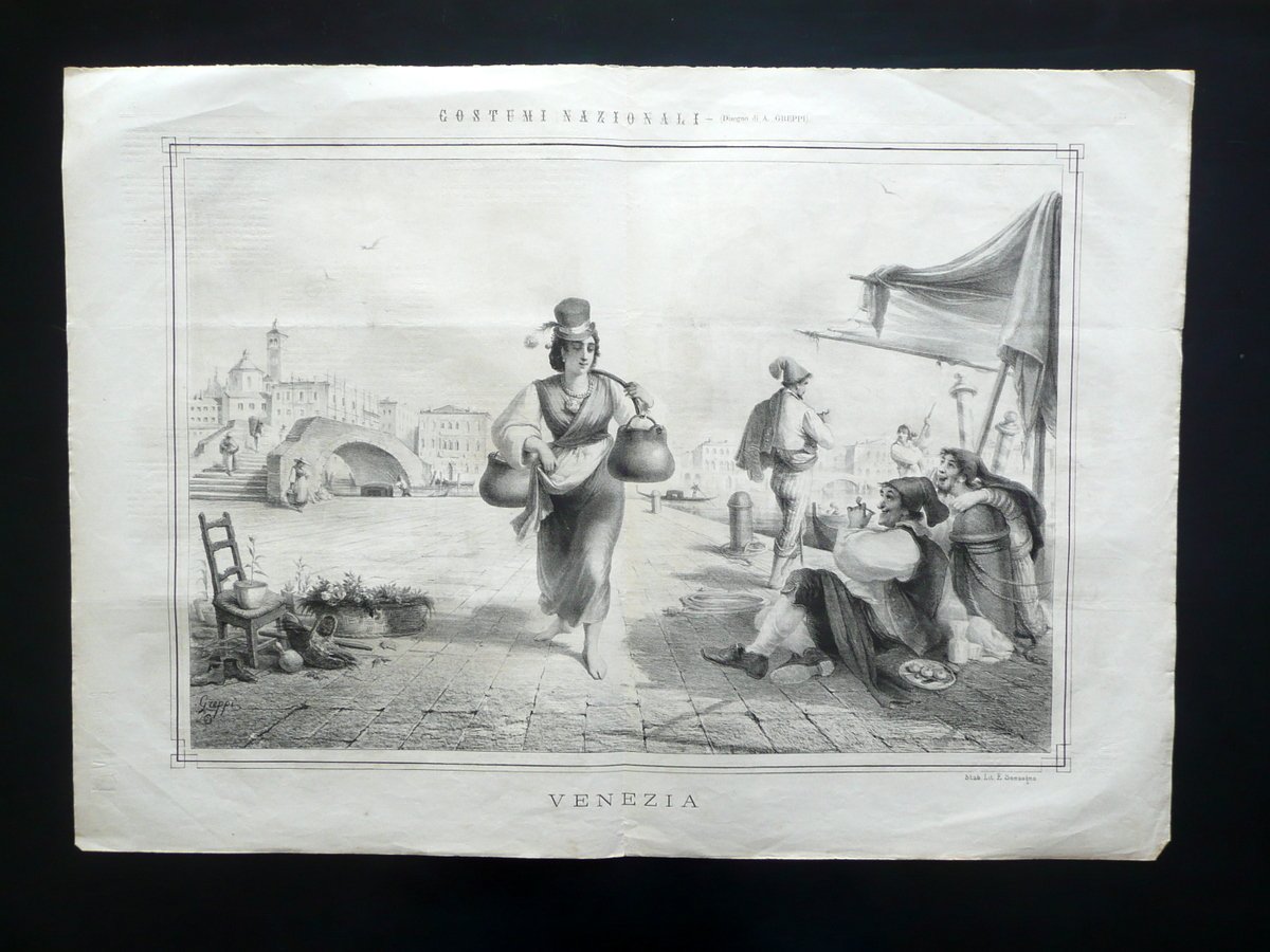 Grande Litografia Costumi Veneziani Venezia Pagina Centrale Lo Spirito Folletto