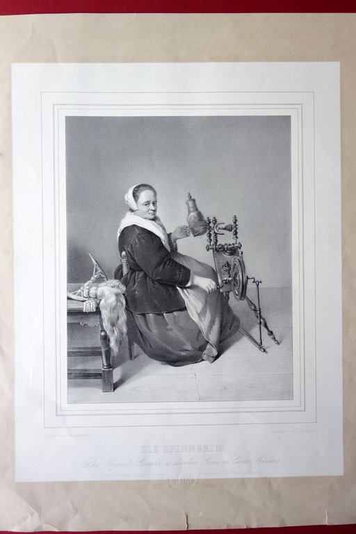 Grande Litografia Die Spinnerin Filatrice F. Hanfstaengel Dresda Met‡ Ottocento