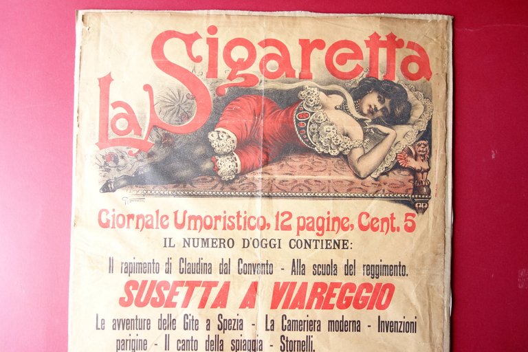 Grande Manifesto La Sigaretta Giornale Umoristico Cromolitografia Vannucci 1918 | Immagine Gallery 2
