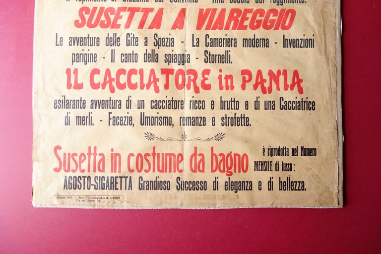 Grande Manifesto La Sigaretta Giornale Umoristico Cromolitografia Vannucci 1918 | Immagine Gallery 3