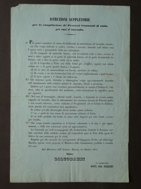 Grida '800 Istruzioni Visita Casi Incendio Stati Estensi Incendi Giacobazzi …