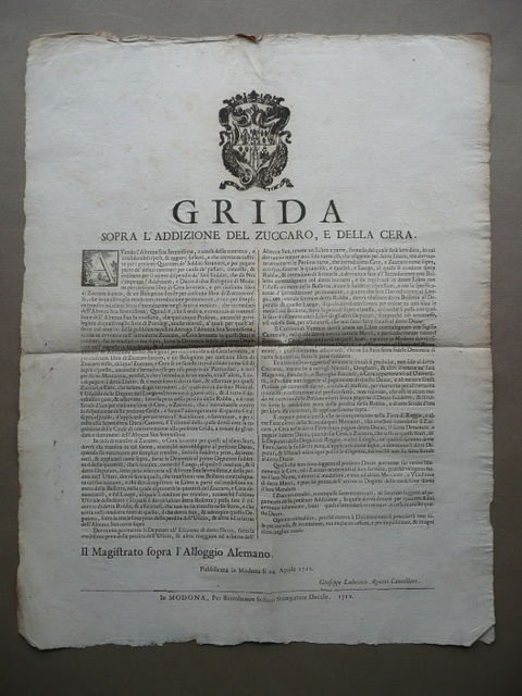 Grida Addizione Zucchero Cera Modena Soliani 1711 Fiera Reggio Emilia Imposte