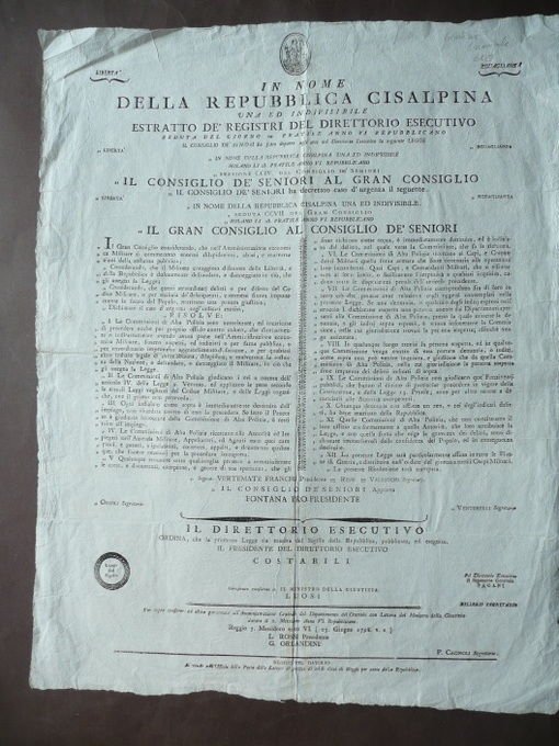 Grida Cisalpina Codice Militare Abusi Delitti Alta Polizia 1798