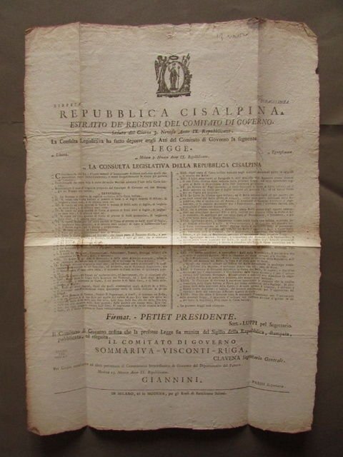 Grida Cisalpina Legge Disposizioni Vendita Carta Bollata Soliani Modena 1801