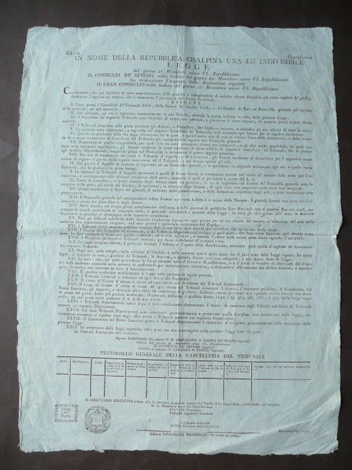 Grida Cisalpina Tribunali Civili Amministrazione Giustizia 1798 Anno VI | Immagine principale