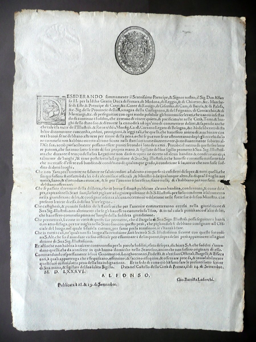 Grida Contro Homini Sciagurati Banditi Alfonso II Duca Ferrara Modena …