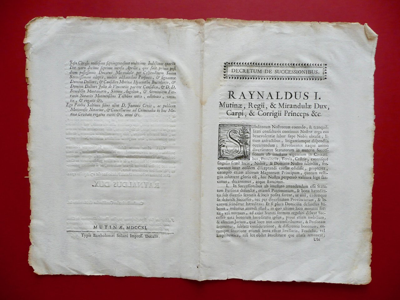 Grida Duca Rinaldo I d'Este Modena Decretum de Successionibus Soliani …