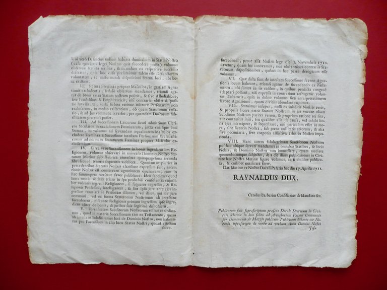 Grida Duca Rinaldo I d'Este Modena Decretum de Successionibus Soliani …