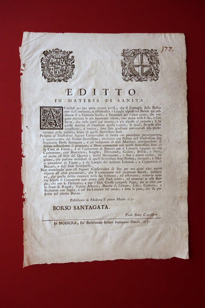 Grida Editto Sanit‡ Contagio della Bosnia Fiume Buccari Dalmazia Modena … | Immagine principale