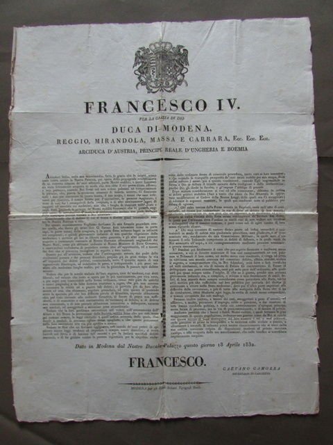 Grida Francesco IV Moti 1831 Sette Pene Liberali Lesa Maest‡ …