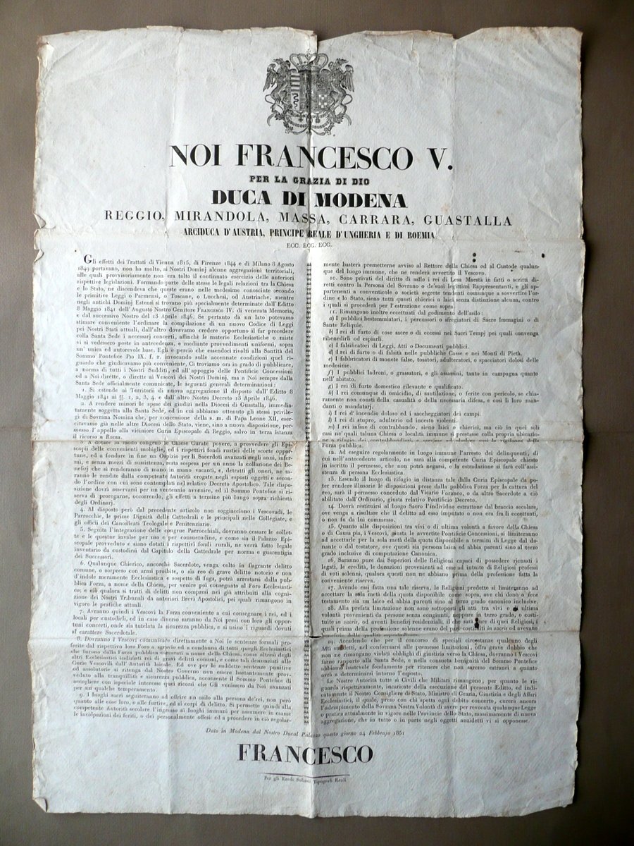 Grida Francesco V Duca di Modena Disposizioni Nuovi Territori Diritto … | Immagine principale