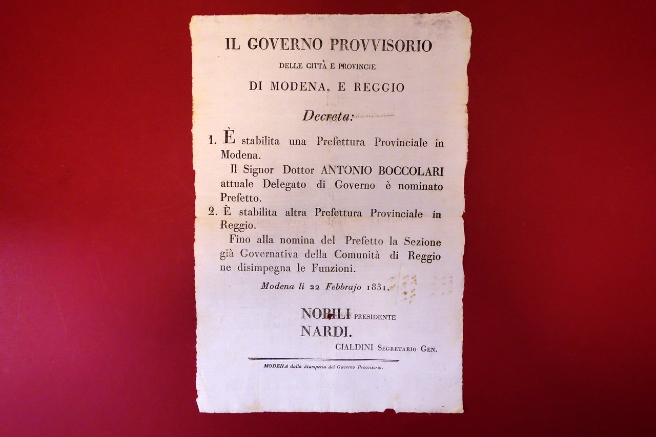 Grida Governo Provvisorio di Modena e Reggio Prefetture Provinciali Nardi …