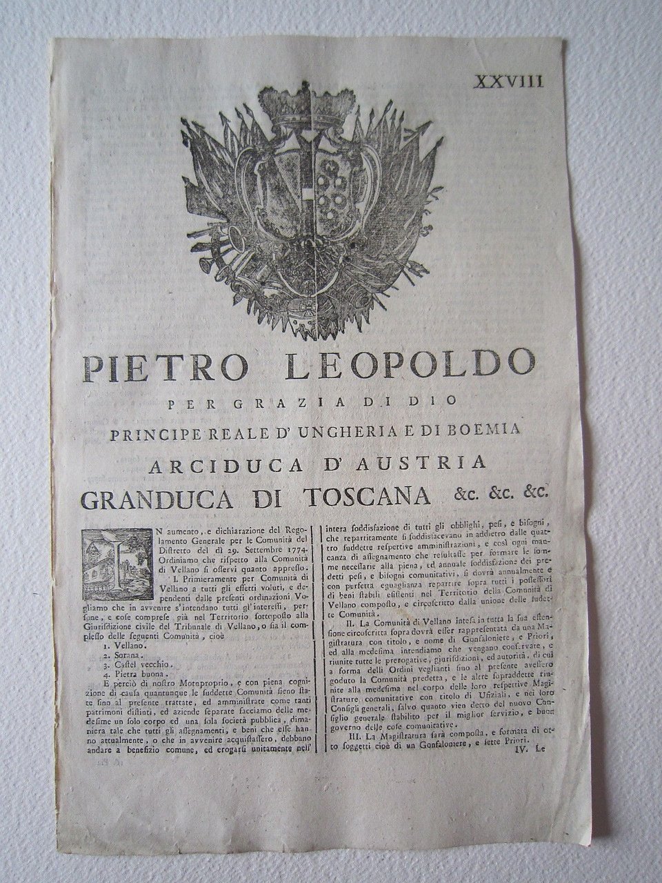 Grida Leopoldo Granducato Toscana 1775 Vellano Sorana Pietra Buona Gonfaloni