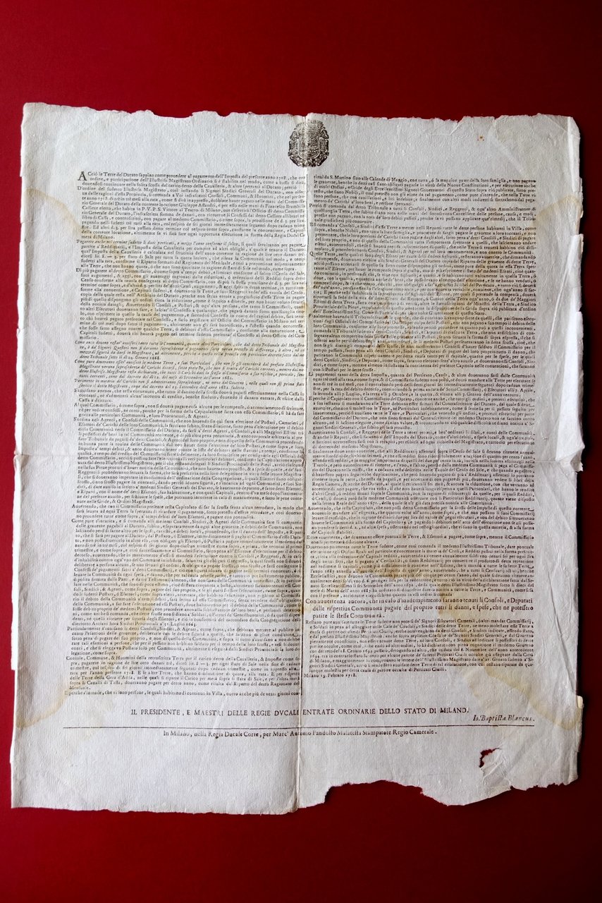 Grida Milano Pagamento Imposte della Cavalleria Pandolfo Malatesta 1718