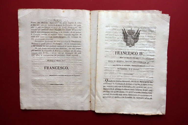 Grida Modena 1816 Regole Iscrizione al Libro d'Oro Nobilt‡ Francesco …