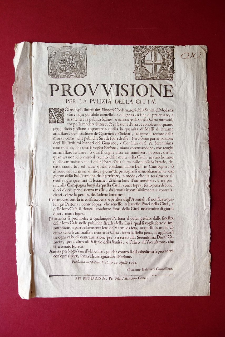 Grida Provvisione per la Pulizia della Citt‡ Cozzi Modena 1703 … | Immagine principale