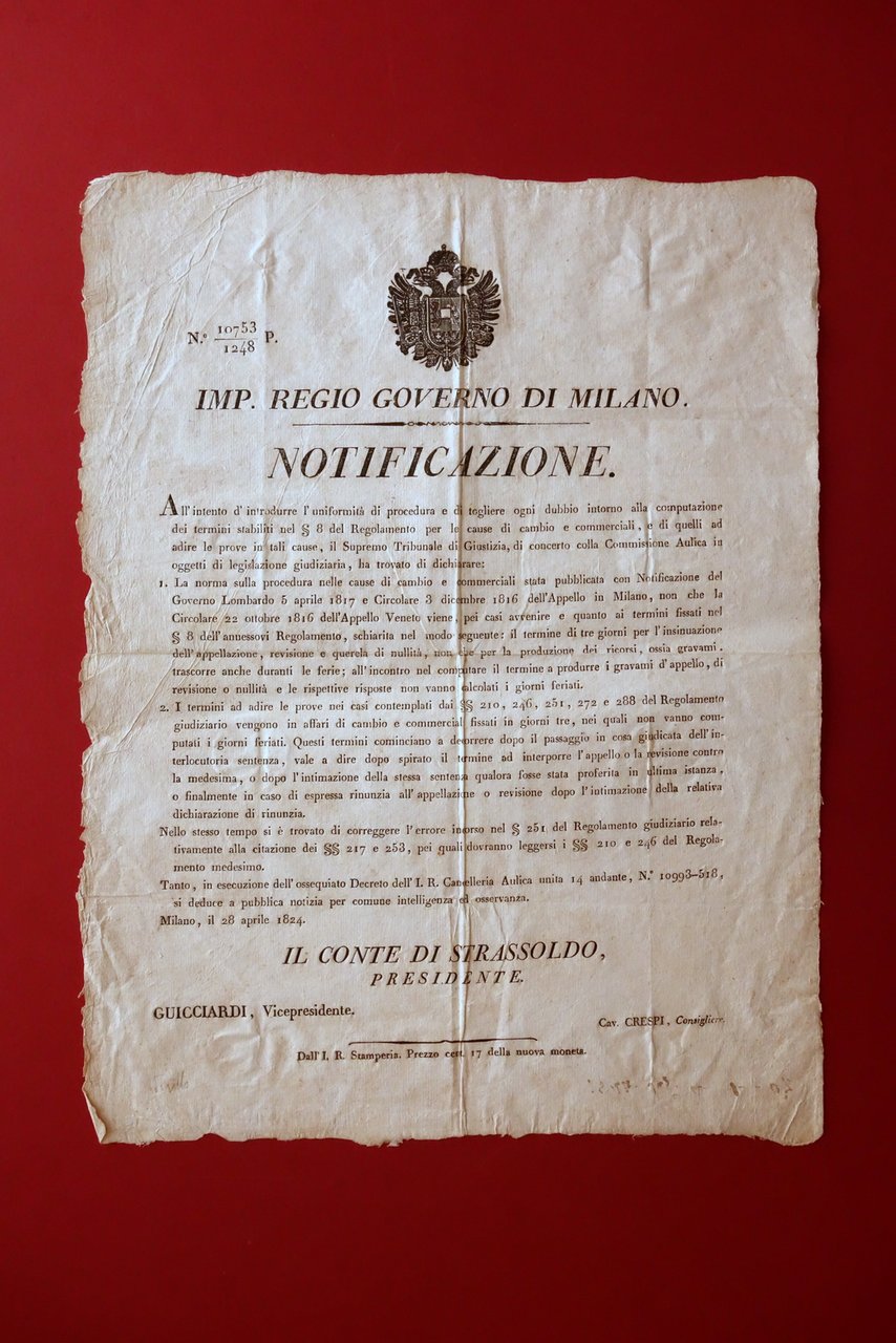 Grida Regio Governo di Milano Notificazione Cause di Cambio e …