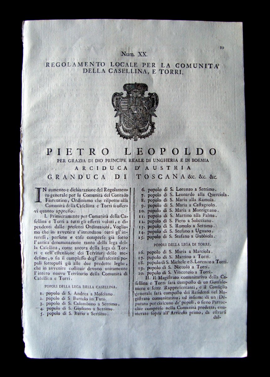 Grida Regolamento comunit‡ Castellina e Torri 1774 Pietro Leopoldo Num …