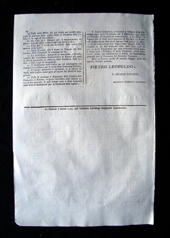 Grida Regolamento comunit‡ Lastra 1774 Pietro Leopoldo Num XXXII