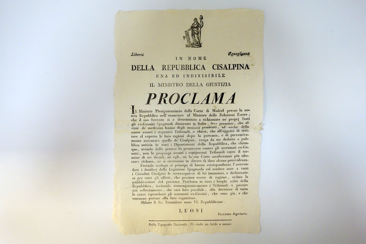 Grida Repubblica Cisalpina Richiamo Ex Gesuiti Spagnoli in Italia a …