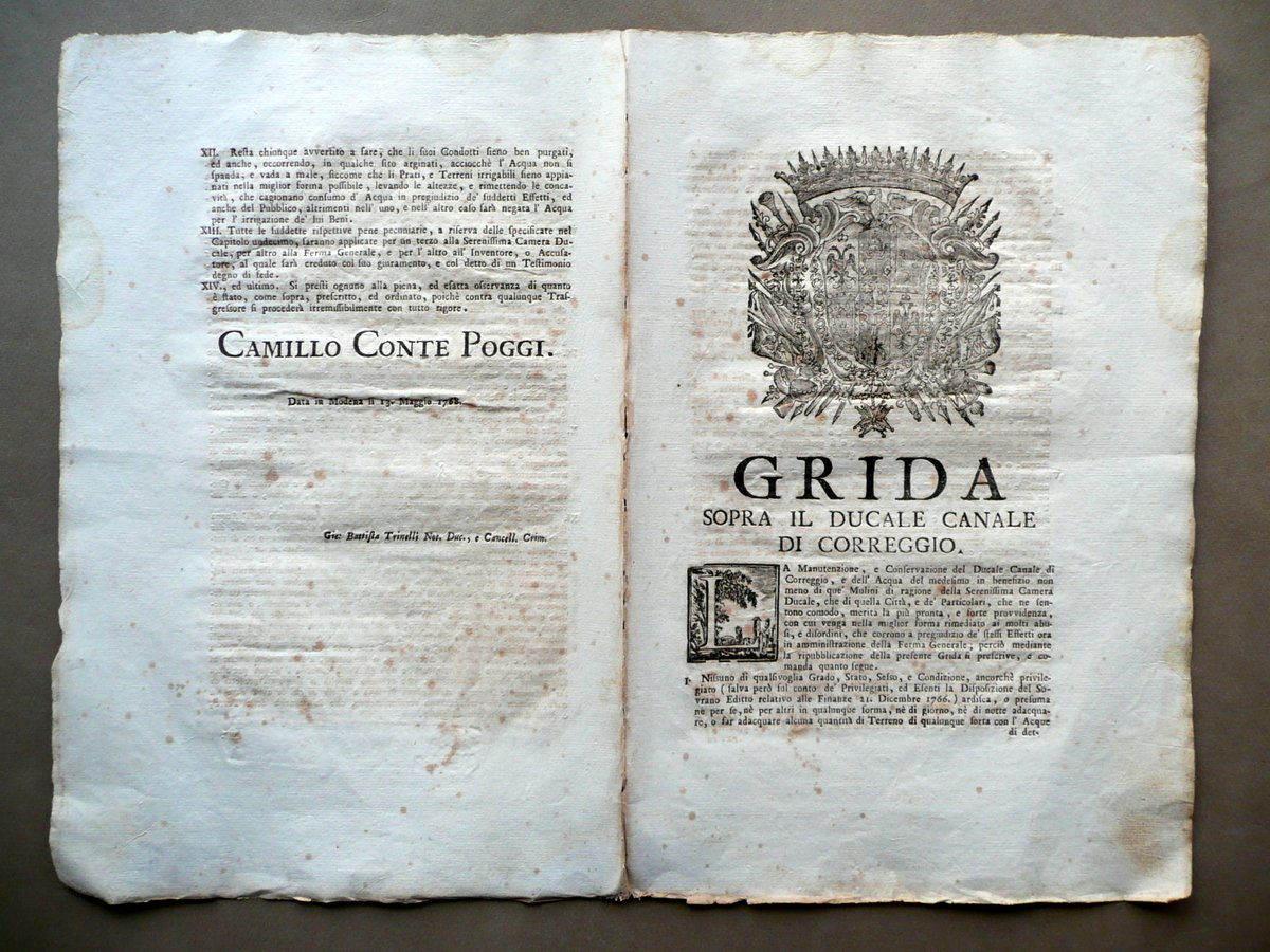 Grida Sopra il Ducale Canale di Correggio Conte Poggi Modena …