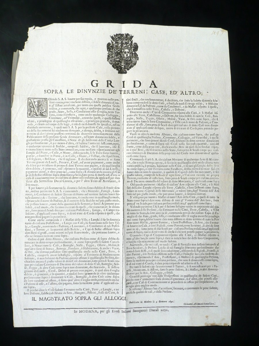 Grida Sopra le Dinunzie dei Terreni Case ed Altro Soliani …