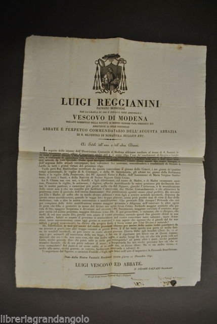 Grida Vescovo Modena Nonantola Reggianini Condimenti Strutto Astinenza 1841 | Immagine principale