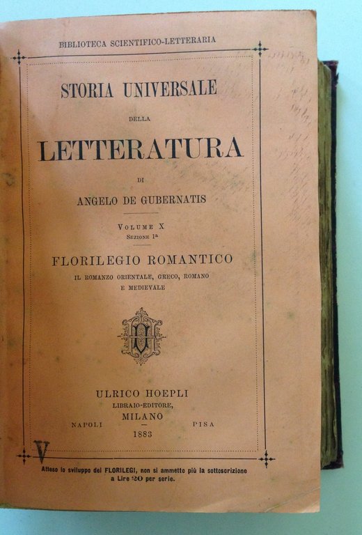GUBERNATIS STORIA UNIVERSALE DELLA LETTERATURA 3 VOLUMI MILANO HOEPLI 1883