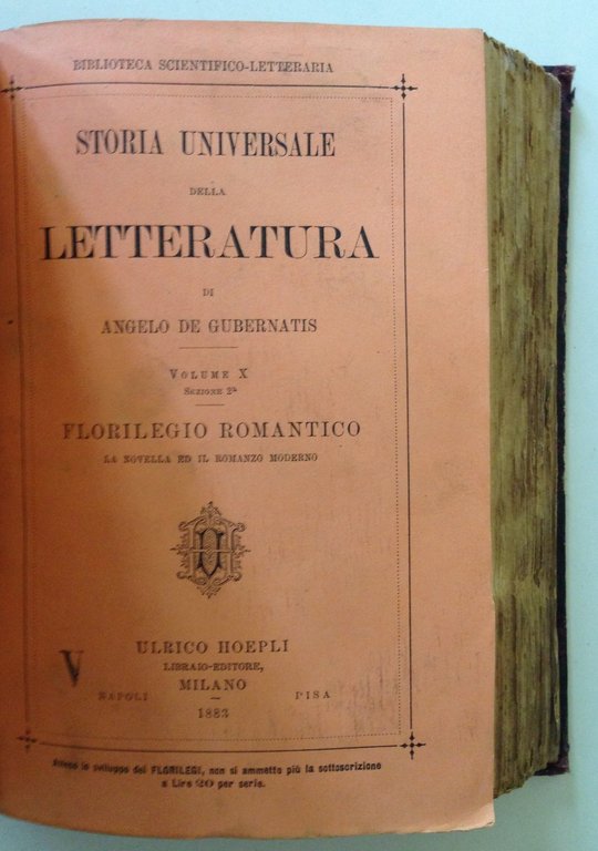 GUBERNATIS STORIA UNIVERSALE DELLA LETTERATURA 3 VOLUMI MILANO HOEPLI 1883