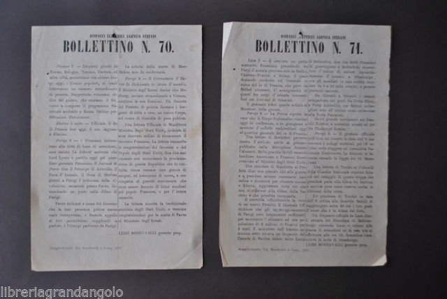 Guerra Franco Prussiana Dispacci Elettrici Ag. Stefani Bolletti Reggio 1870
