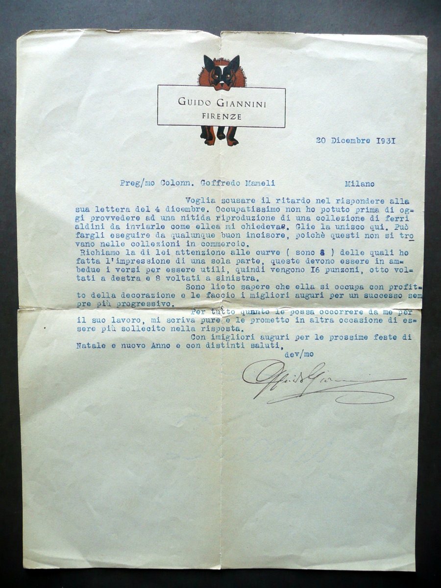 Guido Giannini Firenze Lettera 20 Dicembre 1931 Ferri Aldini Legatore … | Immagine principale